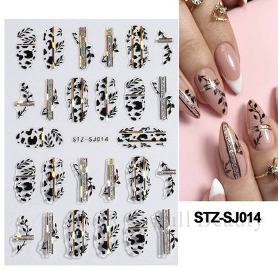 Laser Zlatno lišće Naljepnica za nokte Geometrija Cvijeće Leptir Ljepljivi klizači za nokte Svjetlucave naljepnice za manikuru Leaf Spring FBSTZ-SJ020
