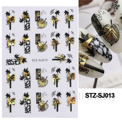 Laser Zlatno lišće Naljepnica za nokte Geometrija Cvijeće Leptir Ljepljivi klizači za nokte Svjetlucave naljepnice za manikuru Leaf Spring FBSTZ-SJ020