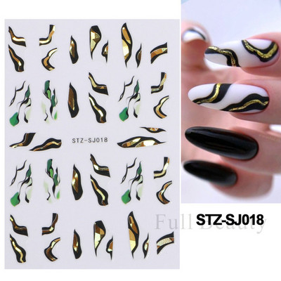 Laser Zlatno lišće Naljepnica za nokte Geometrija Cvijeće Leptir Ljepljivi klizači za nokte Svjetlucave naljepnice za manikuru Leaf Spring FBSTZ-SJ020