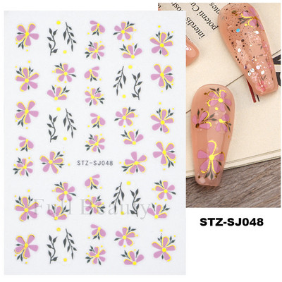 Laser Zlatno lišće Naljepnica za nokte Geometrija Cvijeće Leptir Ljepljivi klizači za nokte Svjetlucave naljepnice za manikuru Leaf Spring FBSTZ-SJ020