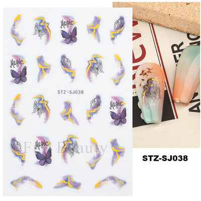 Laser Zlatno lišće Naljepnica za nokte Geometrija Cvijeće Leptir Ljepljivi klizači za nokte Svjetlucave naljepnice za manikuru Leaf Spring FBSTZ-SJ020