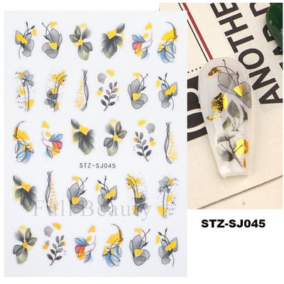 Laser Zlatno lišće Naljepnica za nokte Geometrija Cvijeće Leptir Ljepljivi klizači za nokte Svjetlucave naljepnice za manikuru Leaf Spring FBSTZ-SJ020