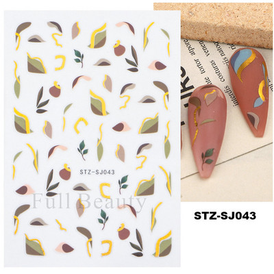 Laser Zlatno lišće Naljepnica za nokte Geometrija Cvijeće Leptir Ljepljivi klizači za nokte Svjetlucave naljepnice za manikuru Leaf Spring FBSTZ-SJ020