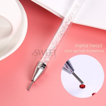 1 бр. Crystal Double Head Point Dril Pen Pen Gem Rhinestone Picker Wax Pencil 2Ways Use Sticking Picking Dotting Jewelry Tools