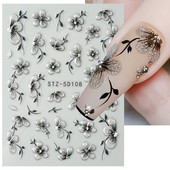 5D acrilic sclipici floare neagră nail art autocolante autocolant cerneală acuarelă înflorire frunze florale glisor auto-adeziv decor manichiură