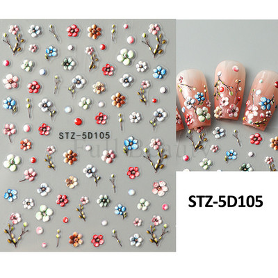 5D acrilic sclipici floare neagră nail art autocolante autocolant cerneală acuarelă înflorire frunze florale glisor auto-adeziv decor manichiură