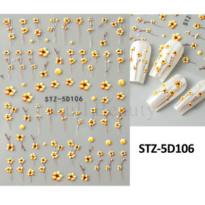 5D acrilic sclipici floare neagră nail art autocolante autocolant cerneală acuarelă înflorire frunze florale glisor auto-adeziv decor manichiură