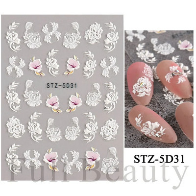 5D acrilic sclipici floare neagră nail art autocolante autocolant cerneală acuarelă înflorire frunze florale glisor auto-adeziv decor manichiură