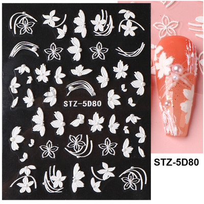 5D acrilic sclipici floare neagră nail art autocolante autocolant cerneală acuarelă înflorire frunze florale glisor auto-adeziv decor manichiură