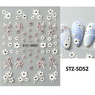 5D acrilic sclipici floare neagră nail art autocolante autocolant cerneală acuarelă înflorire frunze florale glisor auto-adeziv decor manichiură