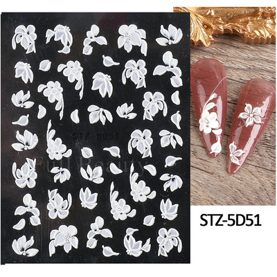 5D acrilic sclipici floare neagră nail art autocolante autocolant cerneală acuarelă înflorire frunze florale glisor auto-adeziv decor manichiură