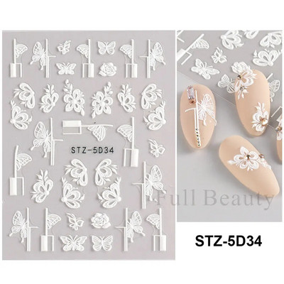 5D acrilic sclipici floare neagră nail art autocolante autocolant cerneală acuarelă înflorire frunze florale glisor auto-adeziv decor manichiură