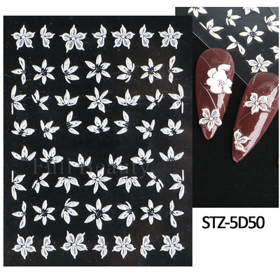 5D acrilic sclipici floare neagră nail art autocolante autocolant cerneală acuarelă înflorire frunze florale glisor auto-adeziv decor manichiură