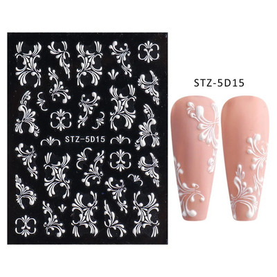 5D acrilic sclipici floare neagră nail art autocolante autocolant cerneală acuarelă înflorire frunze florale glisor auto-adeziv decor manichiură