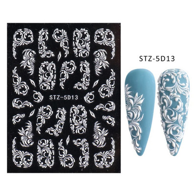 5D acrilic sclipici floare neagră nail art autocolante autocolant cerneală acuarelă înflorire frunze florale glisor auto-adeziv decor manichiură