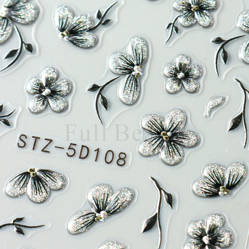 5D acrilic sclipici floare neagră nail art autocolante autocolant cerneală acuarelă înflorire frunze florale glisor auto-adeziv decor manichiură