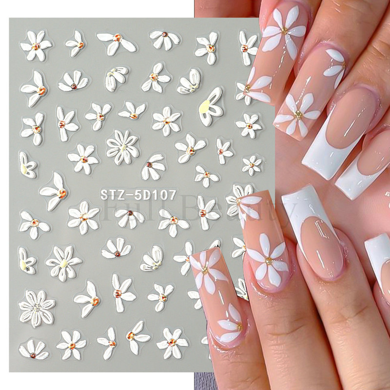 5D acrilic sclipici floare neagră nail art autocolante autocolant cerneală acuarelă înflorire frunze florale glisor auto-adeziv decor manichiură