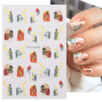 Ģeometriskas līnijas Nagu uzlīmes Lāzerzelts Bronzējošais slīdnis Dizains Abstrakts Jautrs Y2K Metāla nagu folijas Dekorācija LASTZSJ019