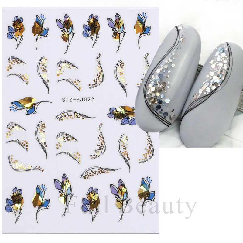 Ģeometriskas līnijas Nagu uzlīmes Lāzerzelts Bronzējošais slīdnis Dizains Abstrakts Jautrs Y2K Metāla nagu folijas Dekorācija LASTZSJ019