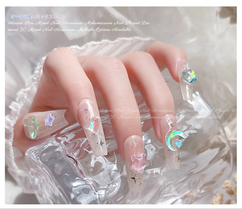 50gab Aurora Star Shape nagu piekariņi dimanti jaukta izmēra sveķu mīlestība rotaslietas DIY nagu mākslas aksesuāri 3DCrystal manikīrs izrotāt