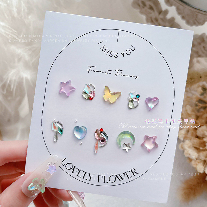 50gab Aurora Star Shape nagu piekariņi dimanti jaukta izmēra sveķu mīlestība rotaslietas DIY nagu mākslas aksesuāri 3DCrystal manikīrs izrotāt