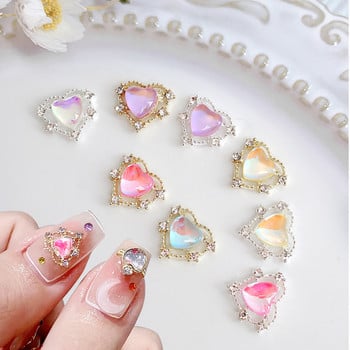 10 τμχ Heart Nail Rhinestone 3D Διακόσμηση Aurora Gems Planet Butterfly Charms For Nail Art Alloy Αξεσουάρ Μανικιούρ κοσμημάτων