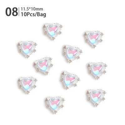 10 bucăți inimă stras pentru unghii 3D decorare Aurora Gems Planeta Fluturi Charms pentru Nail Art Accesorii din aliaj Bijuterii Manichiură