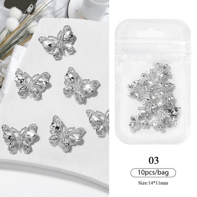 10 bucăți inimă stras pentru unghii 3D decorare Aurora Gems Planeta Fluturi Charms pentru Nail Art Accesorii din aliaj Bijuterii Manichiură