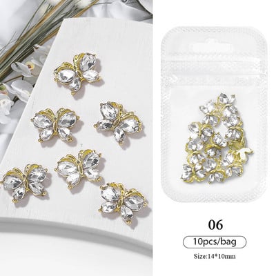 10 bucăți inimă stras pentru unghii 3D decorare Aurora Gems Planeta Fluturi Charms pentru Nail Art Accesorii din aliaj Bijuterii Manichiură