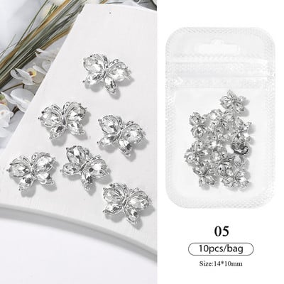 10 bucăți inimă stras pentru unghii 3D decorare Aurora Gems Planeta Fluturi Charms pentru Nail Art Accesorii din aliaj Bijuterii Manichiură