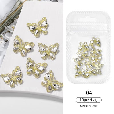 10 bucăți inimă stras pentru unghii 3D decorare Aurora Gems Planeta Fluturi Charms pentru Nail Art Accesorii din aliaj Bijuterii Manichiură