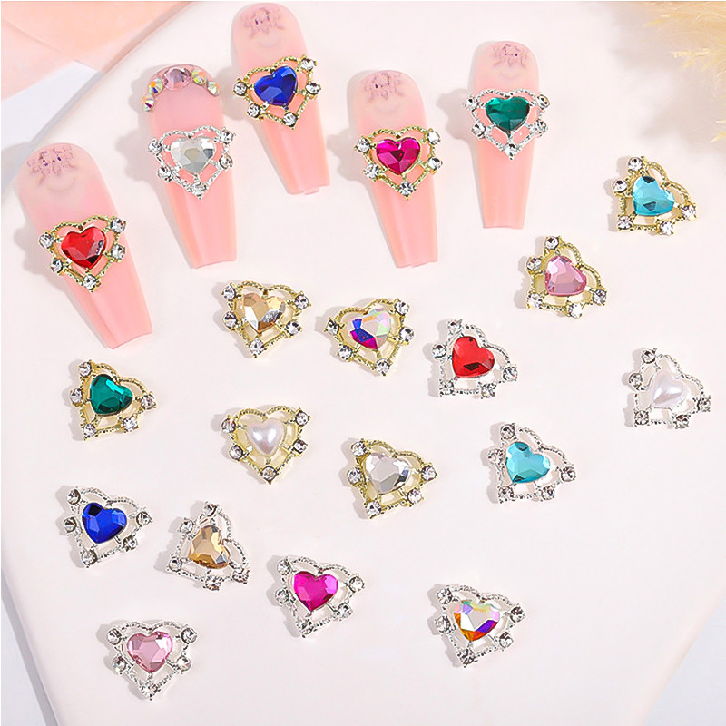 10 bucăți inimă stras pentru unghii 3D decorare Aurora Gems Planeta Fluturi Charms pentru Nail Art Accesorii din aliaj Bijuterii Manichiură