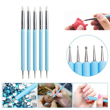 5PCS Инструмент за скулптуриране от силиконова глина за моделиране на четка Dotting Nail Art Pottery Clay Tool DIY Инструменти за скулптуриране на резба Четка за нокти