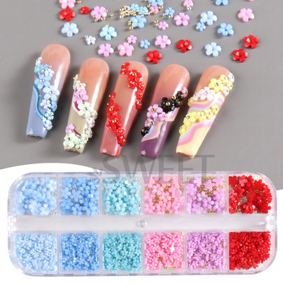 Kawaii mažų gėlių nagų pakabukų dalys mišrios plieno rutulinės akrilo gėlių krištolo papuošalai profesionalūs priedai Elegantiškas dekoras