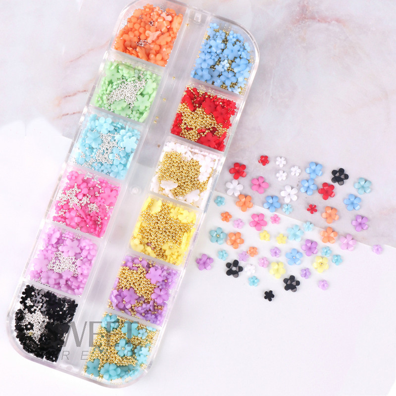 Kawaii mažų gėlių nagų pakabukų dalys mišrios plieno rutulinės akrilo gėlių krištolo papuošalai profesionalūs priedai Elegantiškas dekoras