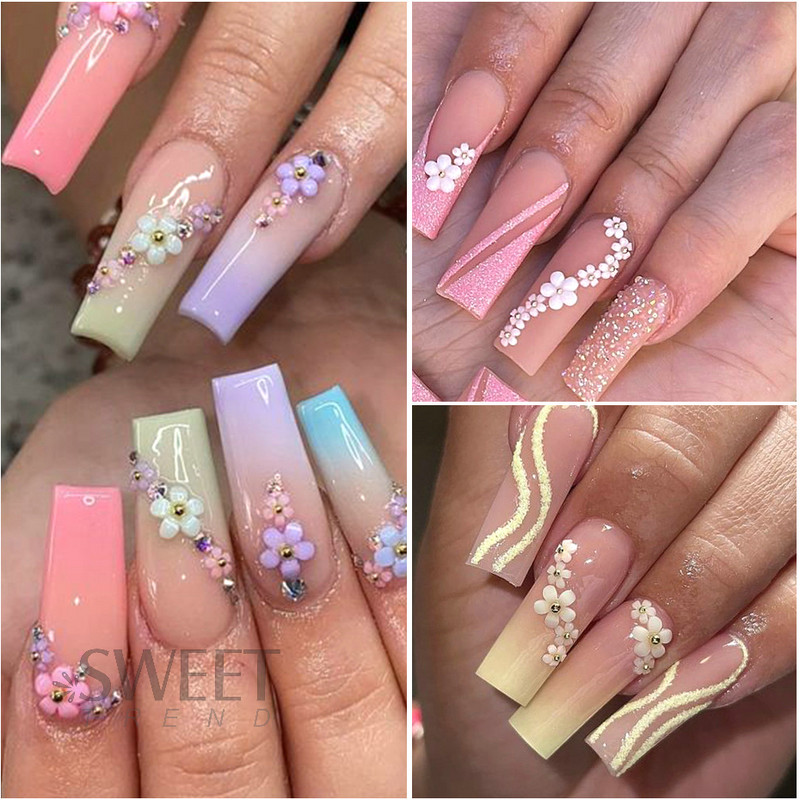 Kawaii mažų gėlių nagų pakabukų dalys mišrios plieno rutulinės akrilo gėlių krištolo papuošalai profesionalūs priedai Elegantiškas dekoras