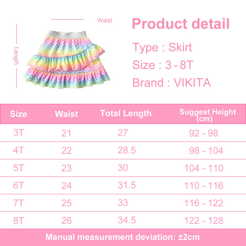 VIKITA Jauns pavasara vasaras meiteņu svārki līdz ceļiem, raibs, neregulāri bērnu svārki, krāsaini bērnu dzimšanas dienas ballītes kostīmi