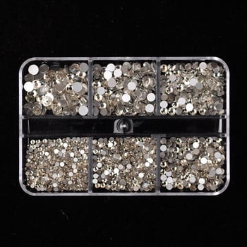 2 кутии, 6 решетки, черни прозрачни декоративни кристали за нокти, комплект кръгли плоски скъпоценни камъни Талисмани за нокти Консумативи за професионалисти