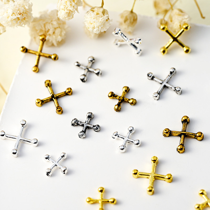 20/10kom punk metalni križni 3D privjesci za nokte Halloweed drevni ukrasi za nokte od legure zlata/srebra 4/6 mm križni pribor za manikuru