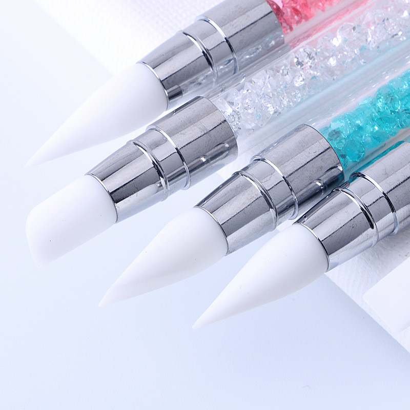 1 kom. Silikonska olovka za rezbarenje s dvostrukom glavom Četkice za crtanje noktiju Alat s kristalnom drškom od dijamanata za alate za DIY gel manikuru