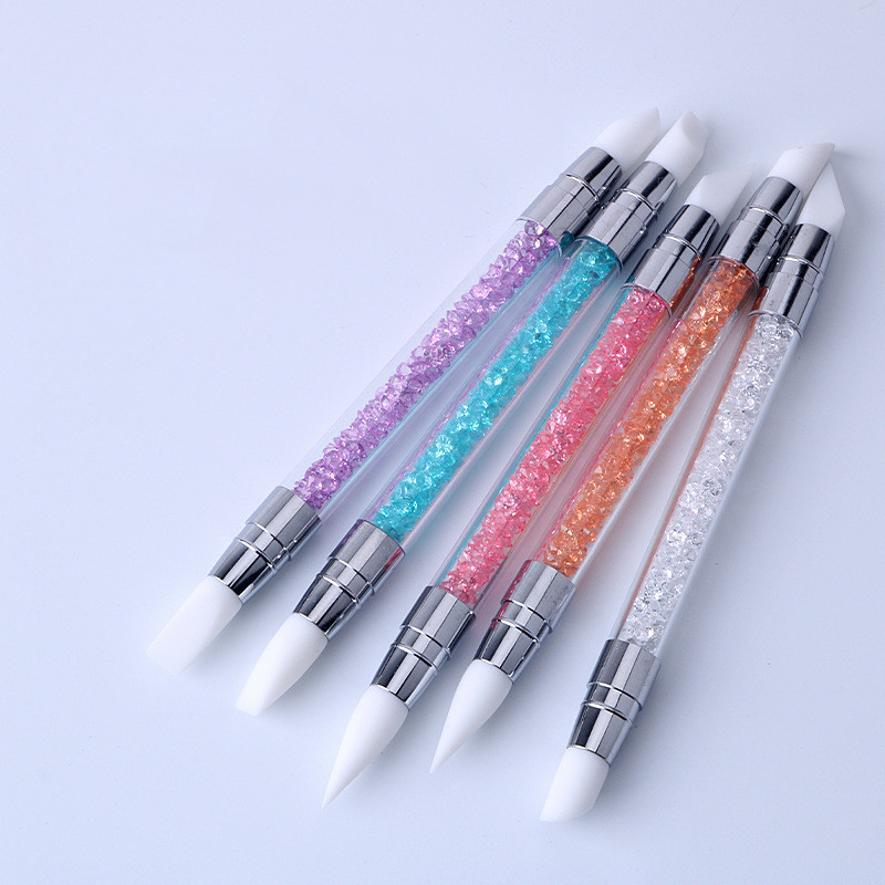 1 kom. Silikonska olovka za rezbarenje s dvostrukom glavom Četkice za crtanje noktiju Alat s kristalnom drškom od dijamanata za alate za DIY gel manikuru