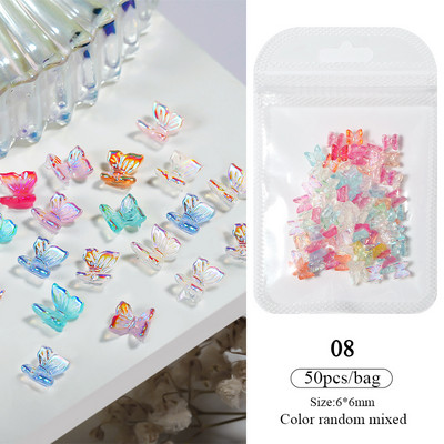 BORN PRETTY 50GAB/Somiņa jaukta izmēra sveķu nagu mākslas piekariņi 3D nagu Rhinestones Glitter Bowknot nagu rotaslietas apdares aksesuāri