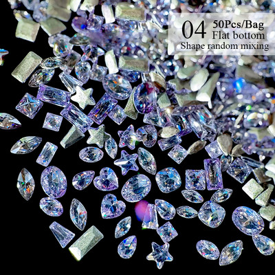 BORN PRETTY 50GAB/Somiņa jaukta izmēra sveķu nagu mākslas piekariņi 3D nagu Rhinestones Glitter Bowknot nagu rotaslietas apdares aksesuāri