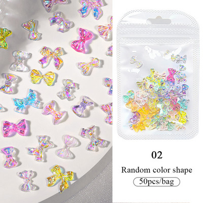 BORN PRETTY 50GAB/Somiņa jaukta izmēra sveķu nagu mākslas piekariņi 3D nagu Rhinestones Glitter Bowknot nagu rotaslietas apdares aksesuāri