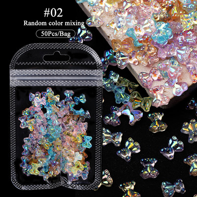 BORN PRETTY 50GAB/Somiņa jaukta izmēra sveķu nagu mākslas piekariņi 3D nagu Rhinestones Glitter Bowknot nagu rotaslietas apdares aksesuāri