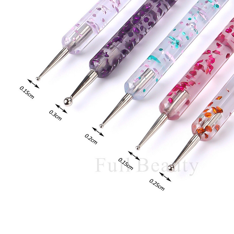 5 bucăți profesionale cu două capete Nail Art Dotting Pen margele de cristal mâner desen pictură autoadeziv strasuri instrumente de manichiură
