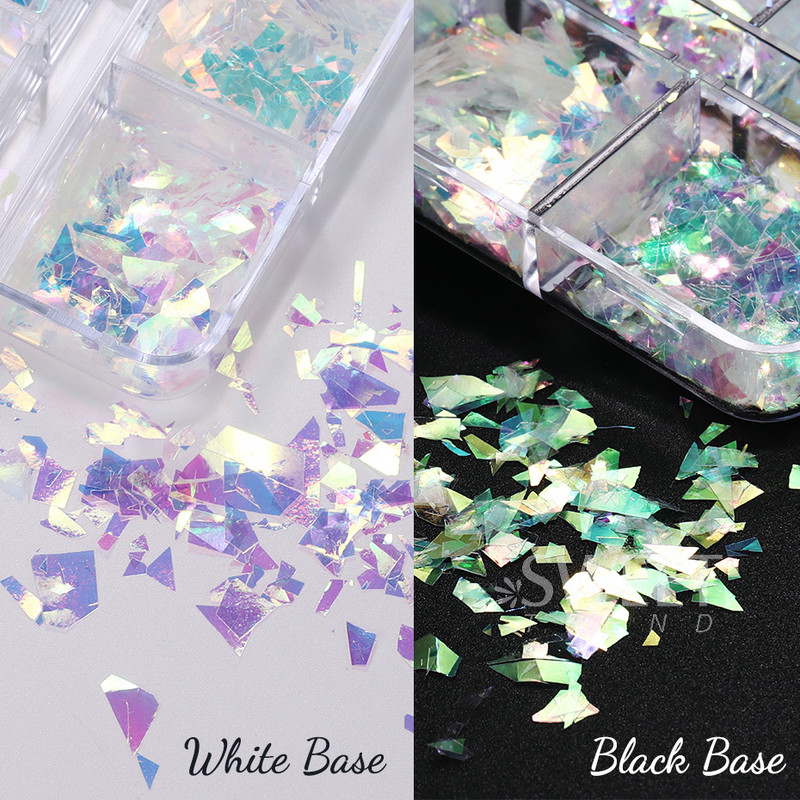 6 rešetki AB Prelijevajuće svjetlucave pahuljice za nokte Nepravilne Aurora Svjetlucave šljokice Kristalno staklo Fairy Paillette Kriška ukrasa za manikuru DIY