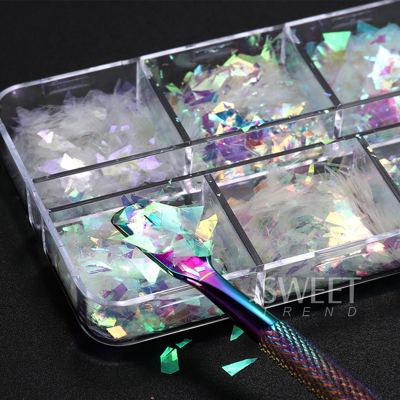 6 rešetki AB Prelijevajuće svjetlucave pahuljice za nokte Nepravilne Aurora Svjetlucave šljokice Kristalno staklo Fairy Paillette Kriška ukrasa za manikuru DIY
