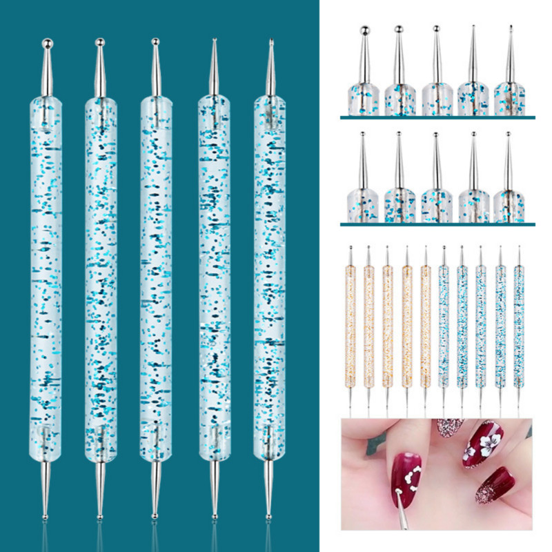 5pcs/set Nail Art Dotting Pen Crystal Beads Drška Dual-ended Crtanje Slikanje Rhinestones Više veličina Bušilica Alati za Manikuru