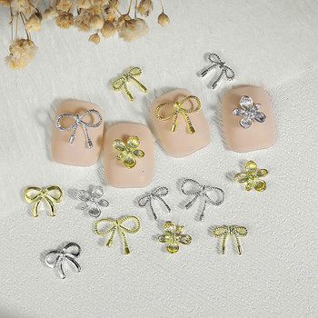 1 чанта Bowknot Flower Shaped Metal Gold Silver Nail Charms Mixed 3D Nail Rhinestone Decoration Блестящи аксесоари за маникюр за нокти